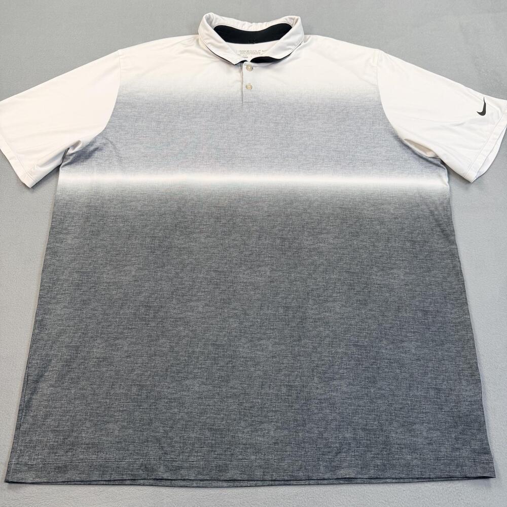 Nike Golf Polo Shirt Mens 2XL Gray White Ombre Dri-FIT Tour Performance Stretch